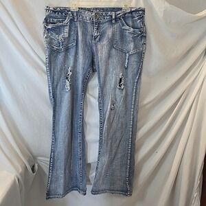 Amethyst Jeans Flare Stretch Women's Size 18 Distressed Paint Splatter Y2K 90s
